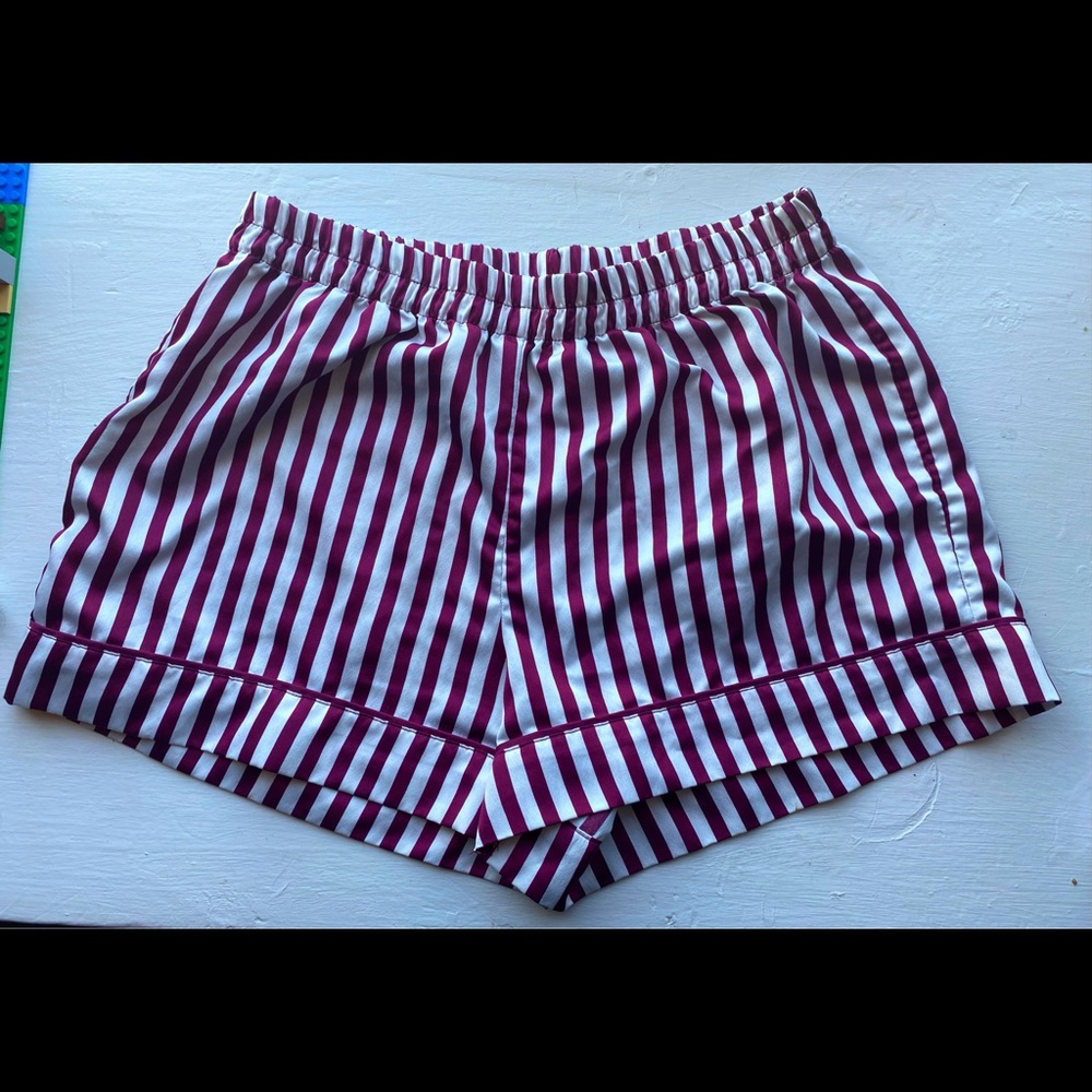 burgundy striped pajama shorts